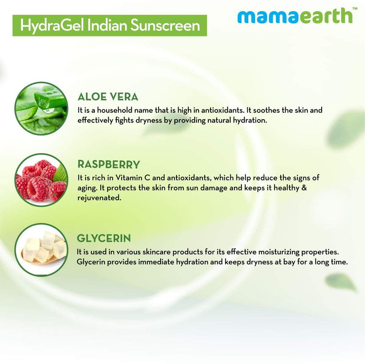 HydraGel Indian Sunscreen with Aloe Vera and Raspberry for Sun Protection - 50 g