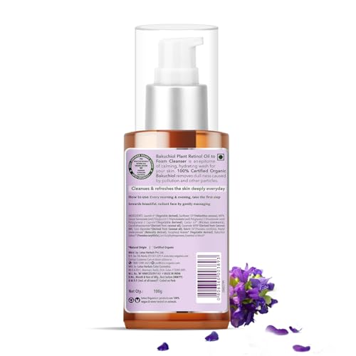 Lotus Organics+ Bakuchiol Plant Retinol Oil to Foam Cleanser | Reduces Fine Lines & Wrinkles | Anti-Ageing | 100% Certified Organic Bakuchiol | All Skin Types | 100ml