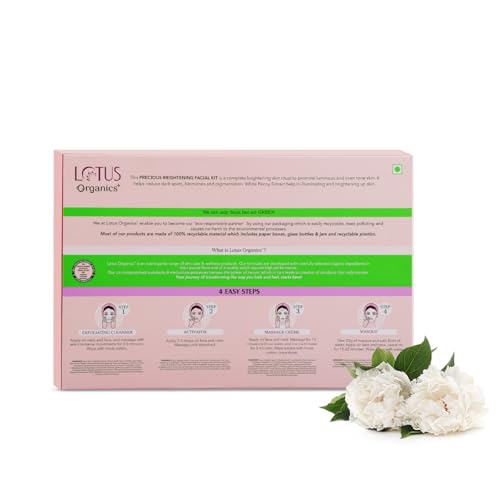 Lotus Organics+ Precious Brightening Facial Kit | With 4 Steps to Bright and Glowing Skin | Made With Organic Ingredients | Facial Kit for Men & Women | Suitable for All Skin Types