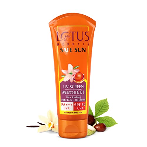Lotus Herbals Safe Sun Uv Screen Mattegel Ultra Soothing Sunscreen | PA+++ | SPF 50 | Matte Look | Oil Control | For Normal to Oily Skin | 50g (Pack Of 3)