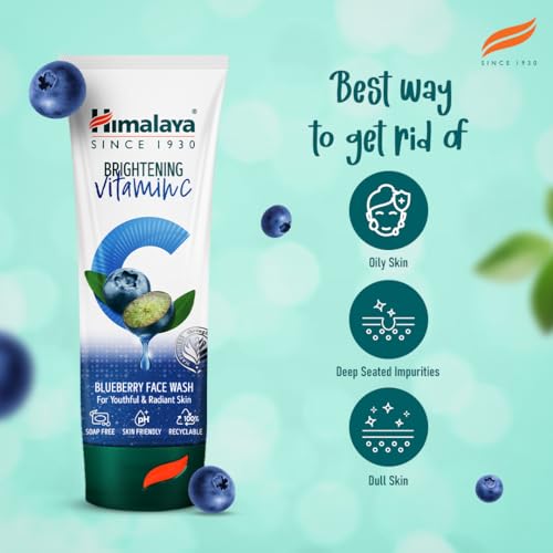 Himalaya Brightening Vitamin C Blueberry Face Wash | Brightening Face Cleanser | Remove Dull Skin | 100ml (Pack of 2)