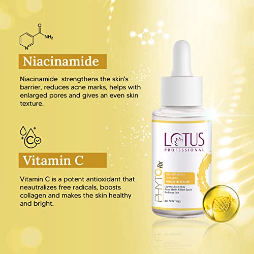 Lotus Professional PhytoRx Niacinamide + Vitamin C Booster Serum | Lightens Acne Marks, Dark Spots & Blemishes | For All Skin Types | 30ml