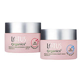 Lotus Organics+ Precious Brightening Day & Night Crème Combo | 100% Certified Organic White Peony | Sun Damage & Spots | Bright & Even Skin Tone | Pack of 2 | 50g