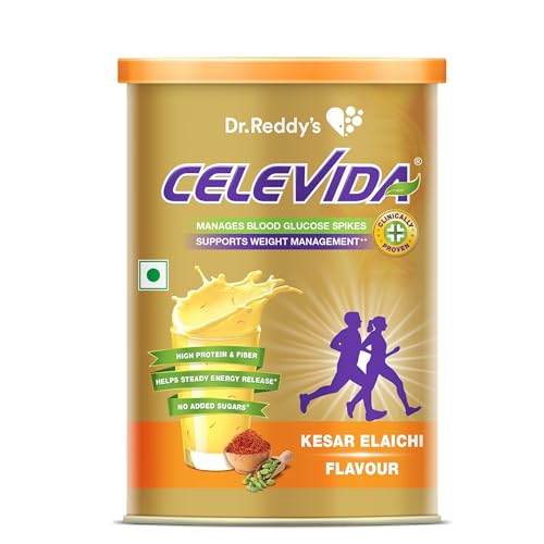 Celevida Protein Powder Drink for Diabetes Management by Dr. Reddy’s | Kesar Elaichi Flavour | No Added sugar | Plant based | For Sugar control, Weight Management & Immunity Support | 400gm I Pack of 1