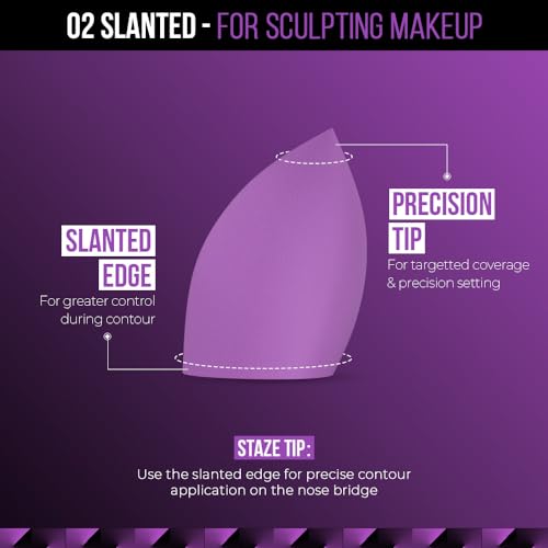 Staze 9to9 HD BlendPro Velvety Soft + Multipurpose Beauty Blender | For Seamless Makeup Application | 02 Slanted