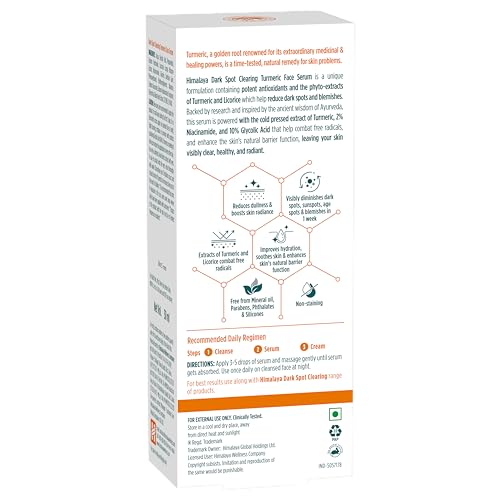 Himalaya Dark Spot Clearing Turmeric Face Serum | 10% Glycolic Acid & 2% Niacinamide | Organically sourced Turmeric | Reduce dark spots in 7 days | 30ml