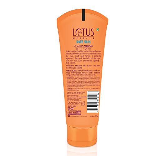 Lotus Herbals Safe Sun Uv Screen Mattegel Ultra Soothing Sunscreen | PA+++ | SPF 50 | Matte Look | Oil Control | For Normal to Oily Skin | 50g (Pack Of 3)
