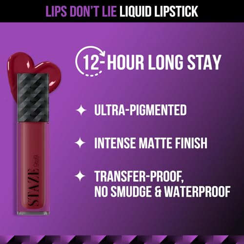 Staze 9to9 Lips Don't Lie Matte + Transferproof Liquid Lipstick |Intense Color Payoff | Lightweight & Comfortable | 12 Hour Long Stay| 03 Wine and Dine | 4 ml