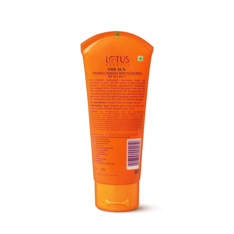 Lotus Herbals Safe Sun Vitamin C Matte Gel Daily Sunscreen | SPF 50 | PA+++ | Paraben Free | Dermatologically Tested | Anti Pollution | Normal/Oily Skin | 100g (Pack Of 2)