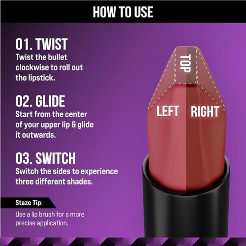Staze 9To9 Love Tri-Angle 3 In 1 Matte Lipstick |3 Unique Shades In 1 | Transfer-Proof | 12 H Longstay | Non Drying Formula With Intense Color Payoff | 01 Brick Pink | 3.8 G