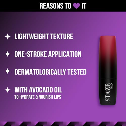 Staze 9To9 Love Tri-Angle 3 In 1 Matte Lipstick |3 Unique Shades In 1 | Transfer-Proof | 12 H Longstay | Non Drying Formula With Intense Color Payoff | 01 Brick Pink | 3.8 G