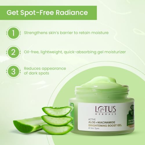 Lotus Herbals Active Aloe + Niacinamide Brightening Boost Gel | Moisturize Skin | Clear Dark Spots | Paraben-free | All Skin Type | 50gm