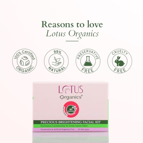 Lotus Organics+ Precious Brightening Facial Kit | With 4 Steps to Bright and Glowing Skin | Made With Organic Ingredients | Facial Kit for Men & Women | Suitable for All Skin Types