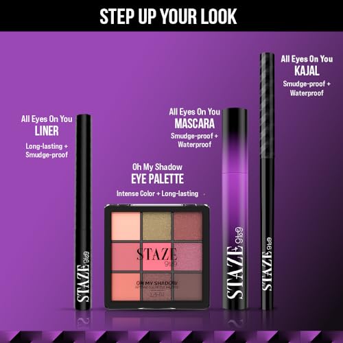 Staze 9To9 All Eyes On You Smudgeproof + Waterproof Liner |16H Long Stay | Smudgeproof & Water-Proof | Ultra-Pigmented Intense Black Matte Finish Gel | 01 Blackest Black | 1.8Ml