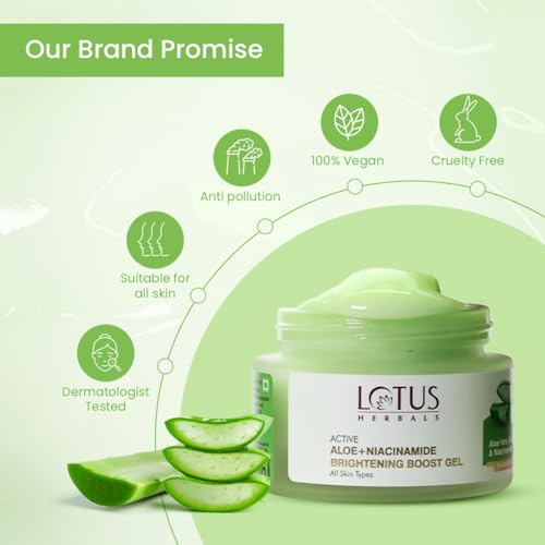 Lotus Herbals Active Aloe + Niacinamide Brightening Boost Gel | Moisturize Skin | Clear Dark Spots | Paraben-free | All Skin Type | 50gm