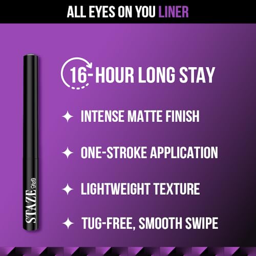 Staze 9To9 All Eyes On You Smudgeproof + Waterproof Liner |16H Long Stay | Smudgeproof & Water-Proof | Ultra-Pigmented Intense Black Matte Finish Gel | 01 Blackest Black | 1.8Ml