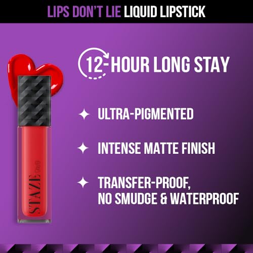 Staze 9to9 Lips Don't Lie Matte + Transferproof Liquid Lipstick |Intense Color Payoff | Lightweight & Comfortable | 12 Hour Long Stay| 07 Bed of Roses | 4 ml