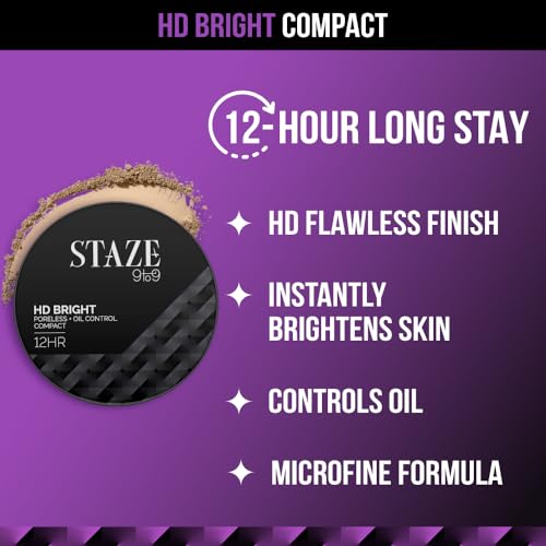 Staze 9To9 Hd Bright Poreless + Oil Control Compact All Multicolor |Hd Flawless Matte Finish |Evens Complexion | Controls Lightweight Microfine Formula Vitamin E Enriched 125W Vanilla 9G