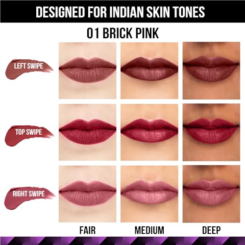 Staze 9To9 Love Tri-Angle 3 In 1 Matte Lipstick |3 Unique Shades In 1 | Transfer-Proof | 12 H Longstay | Non Drying Formula With Intense Color Payoff | 01 Brick Pink | 3.8 G