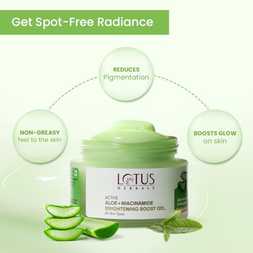 Lotus Herbals Active Aloe + Niacinamide Brightening Boost Gel | Moisturize Skin | Clear Dark Spots | Paraben-free | All Skin Type | 50gm