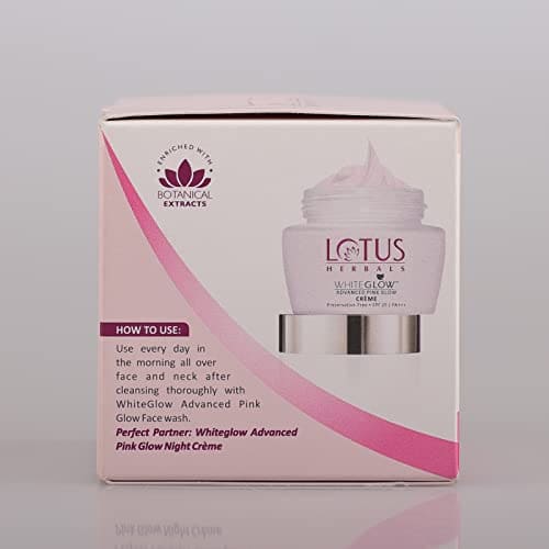 Lotus Herbals Whiteglow Advanced Pink Glow Brightening Cream | SPF 25 | PA+++ | For Dark Spots | Anti-Pollution | For All Skin Types | Preservative Free | 50g