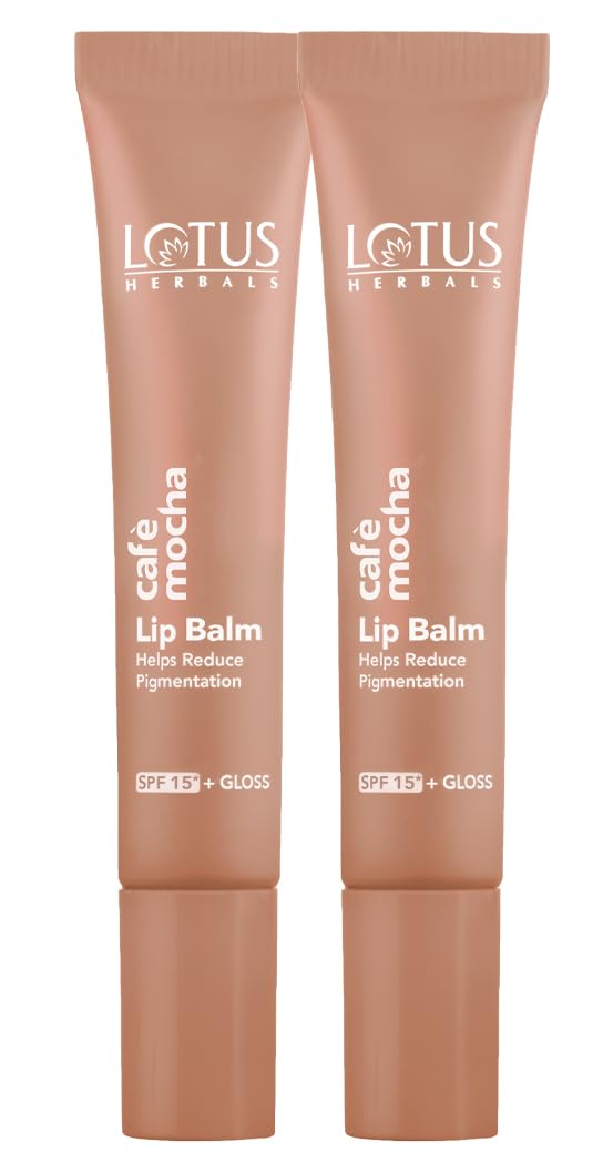 Lotus Herbals Café Mocha Lip Balm with SPF 15 for Dry and Chapped Lips, Moisturises, Softens, and Repairs Skin, Glossy Finish, With Vitamin E, Brown Tint, (Brown,10g),Pack of 2