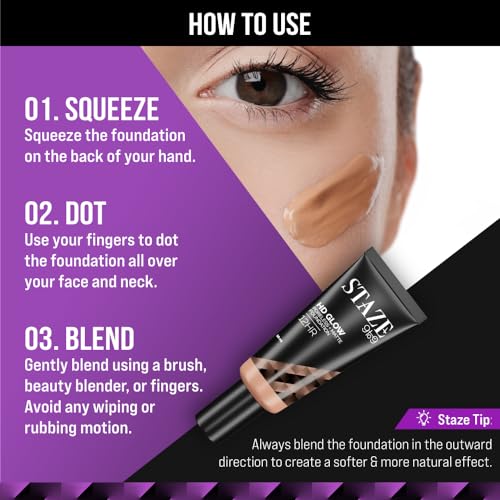 Staze 9to9 HD Glow Poreless + Matte Foundation | HD Flawless & Poreless Finish | Buildable Coverage | Sweatproof | 12H Longlasting |Easily Blendable| Suitable for All Skin Types | 115N Cream | 18 ml