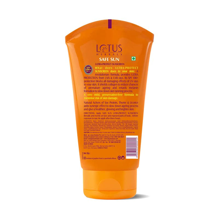Lotus Herbals Safe Sun Ultra Sunblock For All Skin Types| Spf 100+ | Pa+++ | Anti-Ageing | Preservative Free | 50G (Pack Of 3)