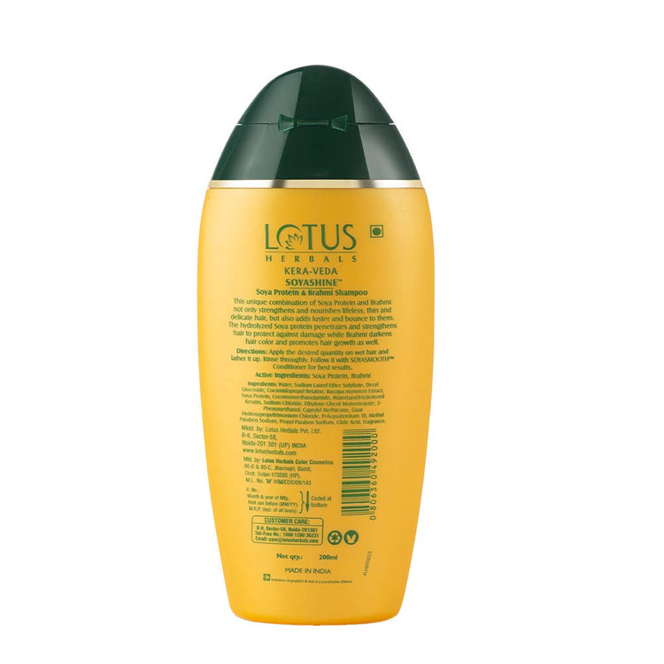 Lotus Herbals Kera-Veda Soyashine Soya Protein & Brahmi Shampoo | Preservative Free Shampoo | For All Hair Types | 200ml