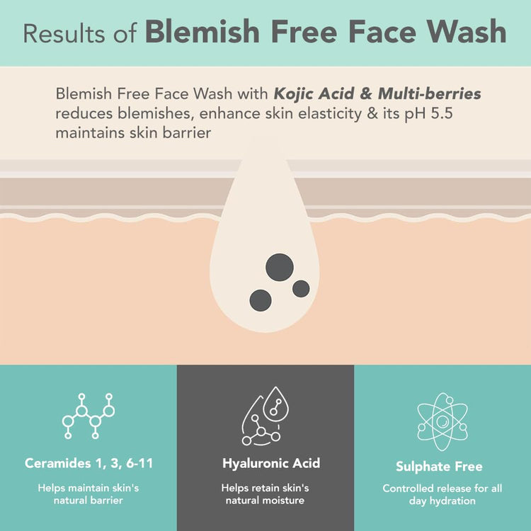 Lotus DermaBotanics Kojic Acid + Multi Berry Blemish - Free Face Wash | Reduces Pigmentation, Acne & Dark Spots | Made with Dermatologists, pH 5.5 | Non-irritating | Suitable for Sensitive Skin | 100g