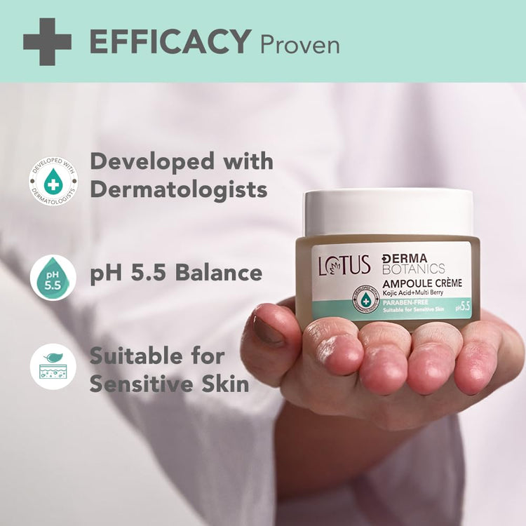 Lotus DermaBotanics Kojic Acid + Multi Berry Ampoule Crème | Reduces Blemishes & Enhances Radiance | Made with Dermatologists, pH 5.5 | Non-irritating | Suitable for Sensitive Skin | 50g