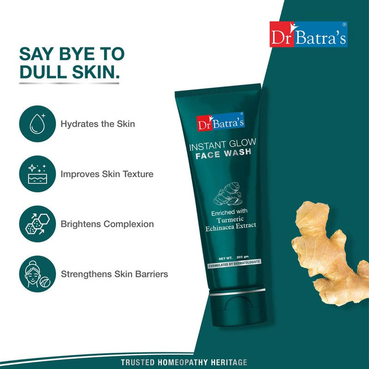 Dr Batra's Instant Glow Face Wash, Enriched with Echinacea & Turmeric, Repairs Skin Damage, Prevents infections, Face Wash for Skin Complexion & Glowing skin, Paraben & Silicone free(100g)
