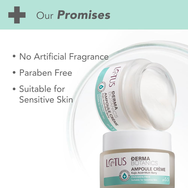 Lotus DermaBotanics Kojic Acid + Multi Berry Ampoule Crème | Reduces Blemishes & Enhances Radiance | Made with Dermatologists, pH 5.5 | Non-irritating | Suitable for Sensitive Skin | 50g