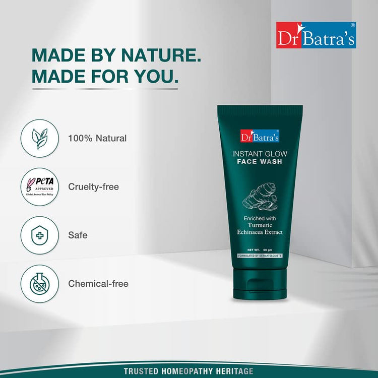 Dr Batra's Instant Glow Face Wash, Enriched with Echinacea & Turmeric, Repairs Skin Damage, Prevents infections, Face Wash for Skin Complexion & Glowing skin, Paraben & Silicone free(100g)