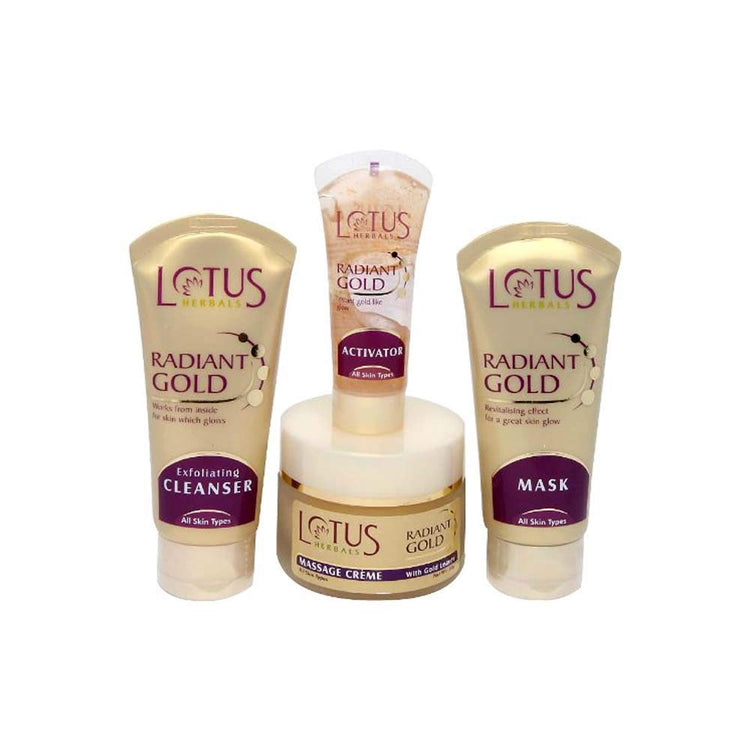 Lotus Herbals Radiant Gold Facial Kit For Instant Glow With 24K Pure Gold & Papaya,4 Easy Steps, 170g (Multiple Use)