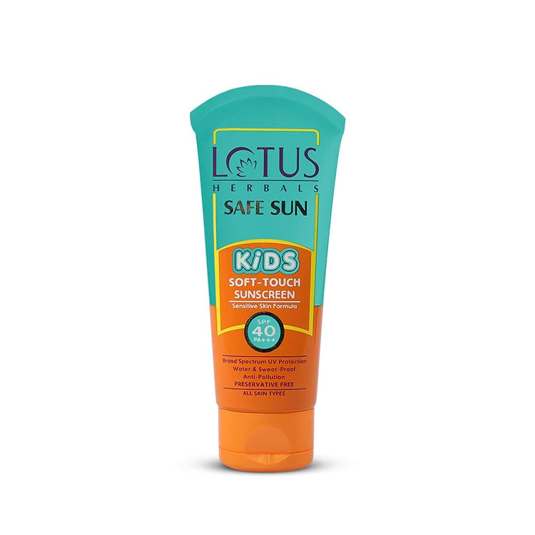 Lotus Herbals Safe Sun Kids Soft-Touch Sunscreen | SPF 40 | PA+++ | Waterproof & Sweatproof | Preservative Free | Anti Pollution | All Skin Types | 80g