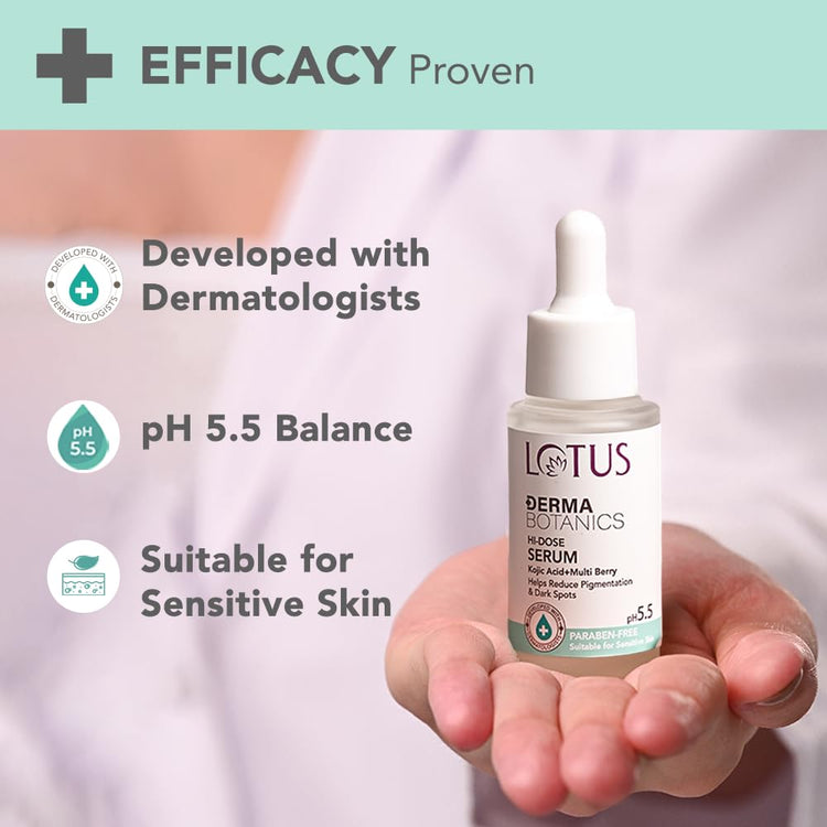 Lotus Herbals Dermabotanics Kojic Acid + Multi Berry Hi-Dose Serum|Reduces Pigmentation & Dark Spots|Calms Redness|Made With Dermatologists|Non-Irritating|Ph 5.5|Suitable For Sensitive Skin|28Ml