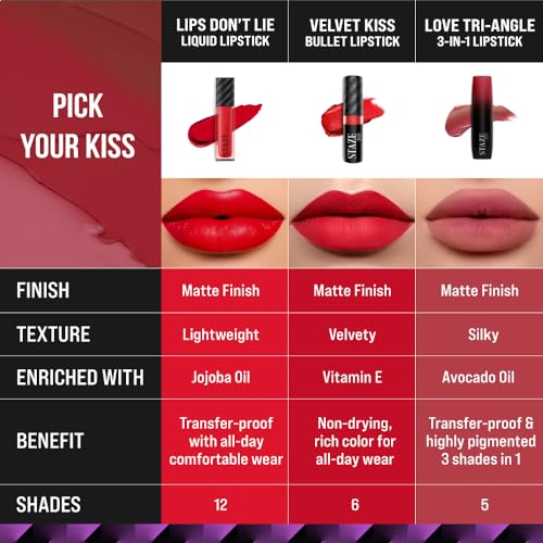 Staze 9To9 Love Tri-Angle 3 In 1 Matte Lipstick |3 Unique Shades In 1 | Transfer-Proof | 12 H Longstay | Non Drying Formula With Intense Color Payoff | 01 Brick Pink | 3.8 G