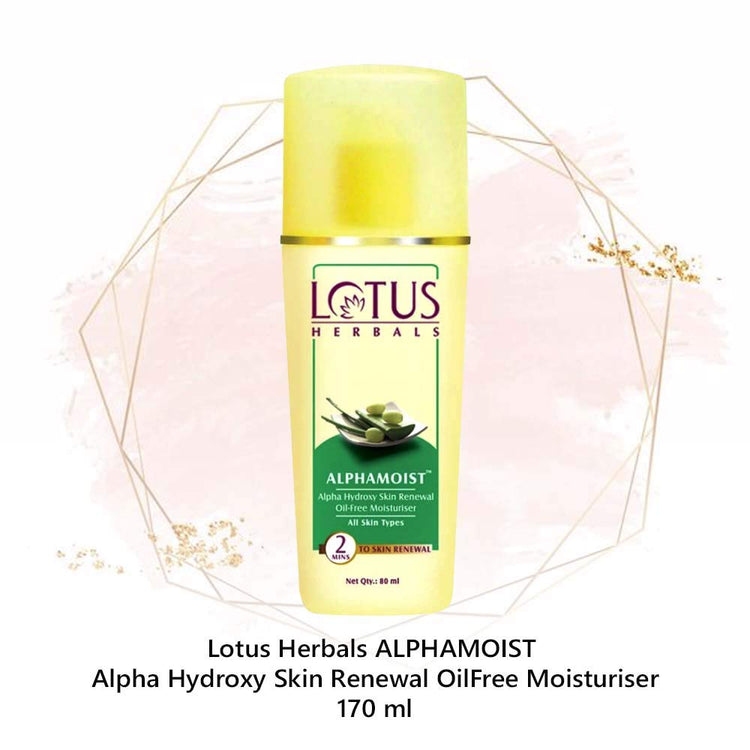 Lotus Herbals Alphamoist Alpha Hydroxy Skin Renewal Oil-free Moisturiser | For All Skin Types | 170ml