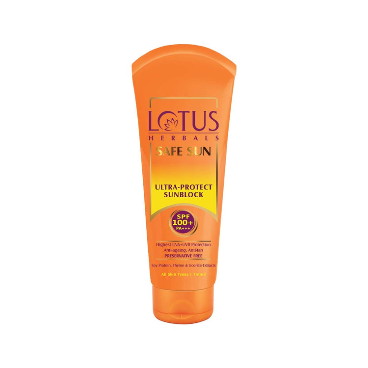 Lotus Herbals Safe Sun Ultra Sunblock Cream For All Skin Types | Spf 100+ Pa+++ | Anti-Ageing | Preservative Free | 50G, Pack Of 1
