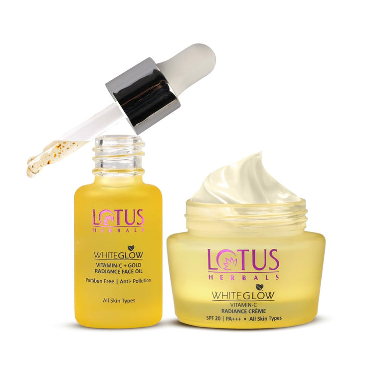 Lotus Herbals WhiteGlow Vitamin C and Gold Radiance Face Oil (15ml) and Face Cream (50g) | 65g