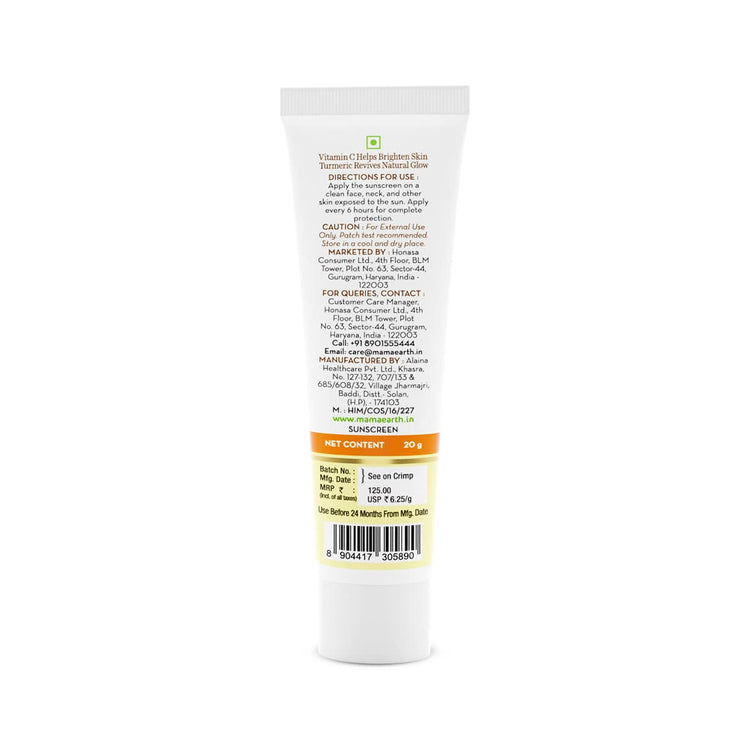Mamaearth Daily Glow Sunscreen For All Skin Types Spf 50 Pa+++, No White Cast With Vitamin C & Turmeric For Sun Protection & Glow - 20 G, Pack Of 1