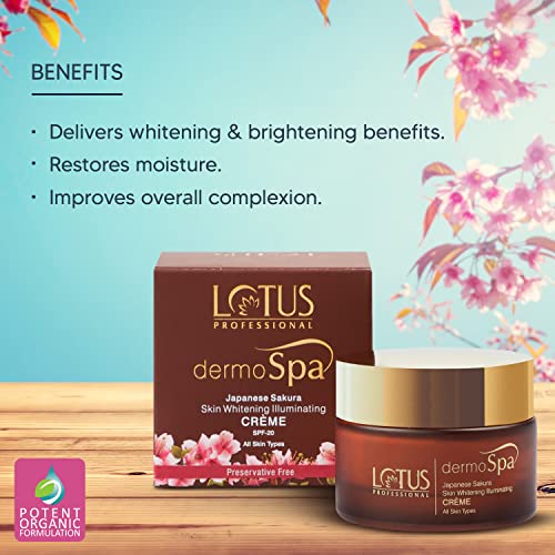 Lotus Professional Dermo Spa Japanese Sakura Skin Whitening and Illuminating Day Cream with SPF20, 50g, white