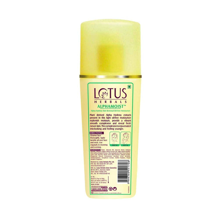 Lotus Herbals Alphamoist Alpha Hydroxy Skin Renewal Oil-free Moisturiser | For All Skin Types | 170ml