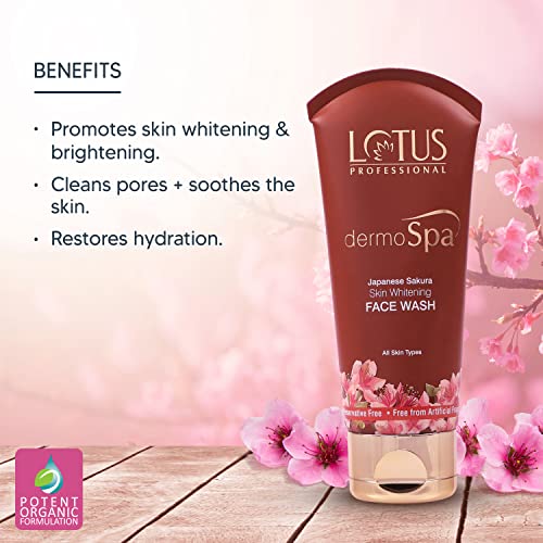 Lotus Professional DermoSpa Japanese Sakura Skin Whitening Face Wash, All skin Types, Preservative Free, Transparent, Unscented, 80 g