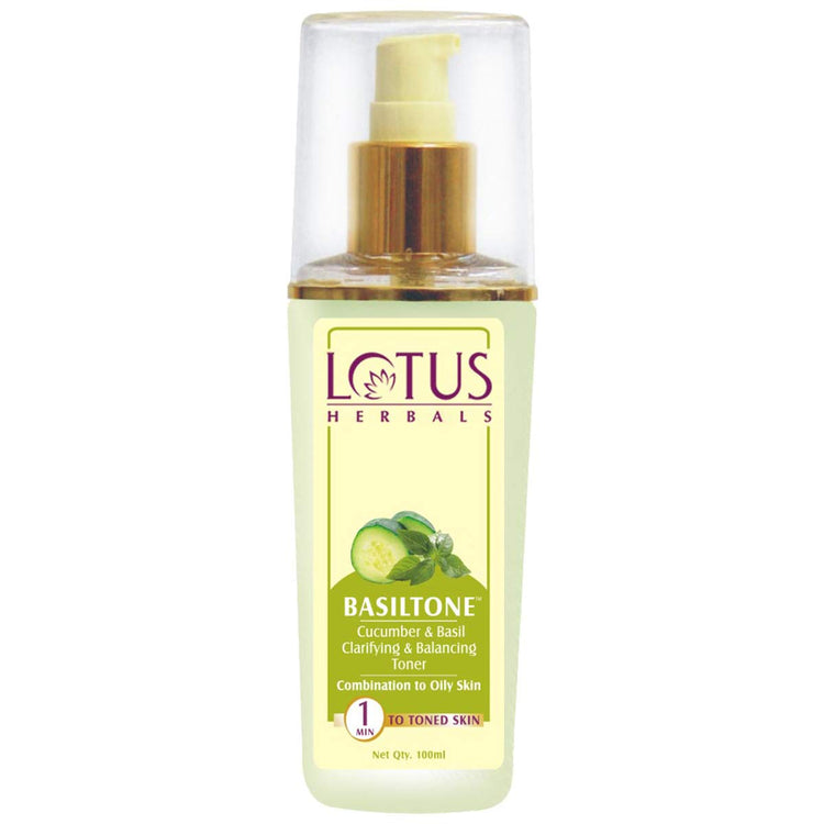 Lotus Herbals Basiltone Clarifying & Balancing Skin Toner Liquid| With Cucumber & Basil oil| For Combination & Oily Skin | 100ml