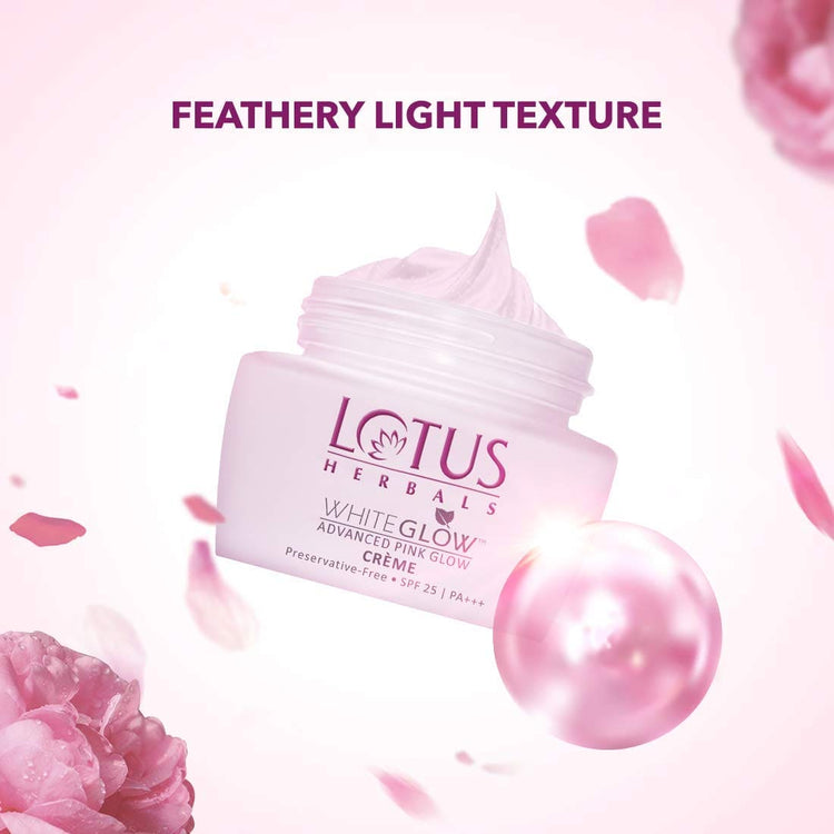 Lotus Herbals Whiteglow Advanced Pink Glow Brightening Cream | SPF 25 | PA+++ | For Dark Spots | Anti-Pollution | For All Skin Types | Preservative Free | 50g