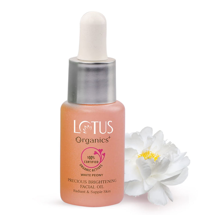 Lotus Organics+ Precious Brightening Face Oil | 100% Certified Organic White Peony | Reverses Sun-damage & Calms Irritated Skin | Sulphate & Paraben Free | All Skin Types | 15ml