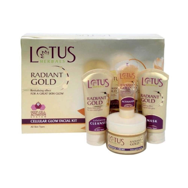 Lotus Herbals Radiant Gold Facial Kit For Instant Glow With 24K Pure Gold & Papaya,4 Easy Steps, 170g (Multiple Use)