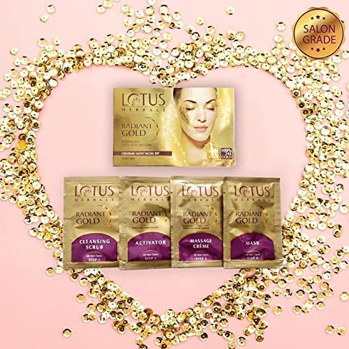 Lotus Herbals Radiant Gold Cellular Glow 1 Facial Kit | With 24K Gold leaves | For Skin Glow | All Skin Types | 37g